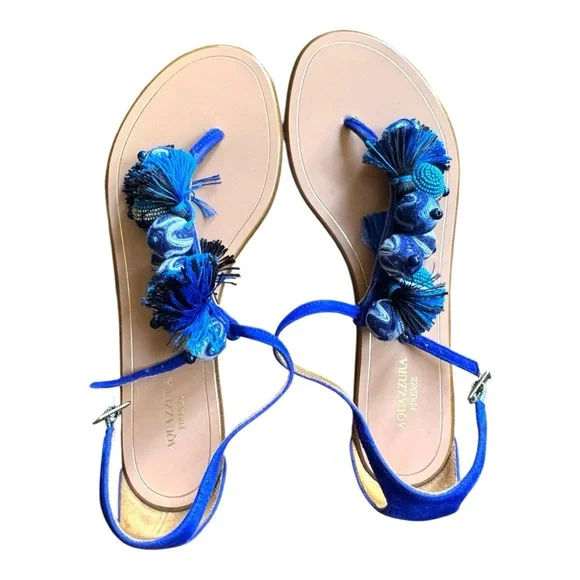 Aquazzura NWOT Blue Beaded Women's Sandals - Picture 5 of 6